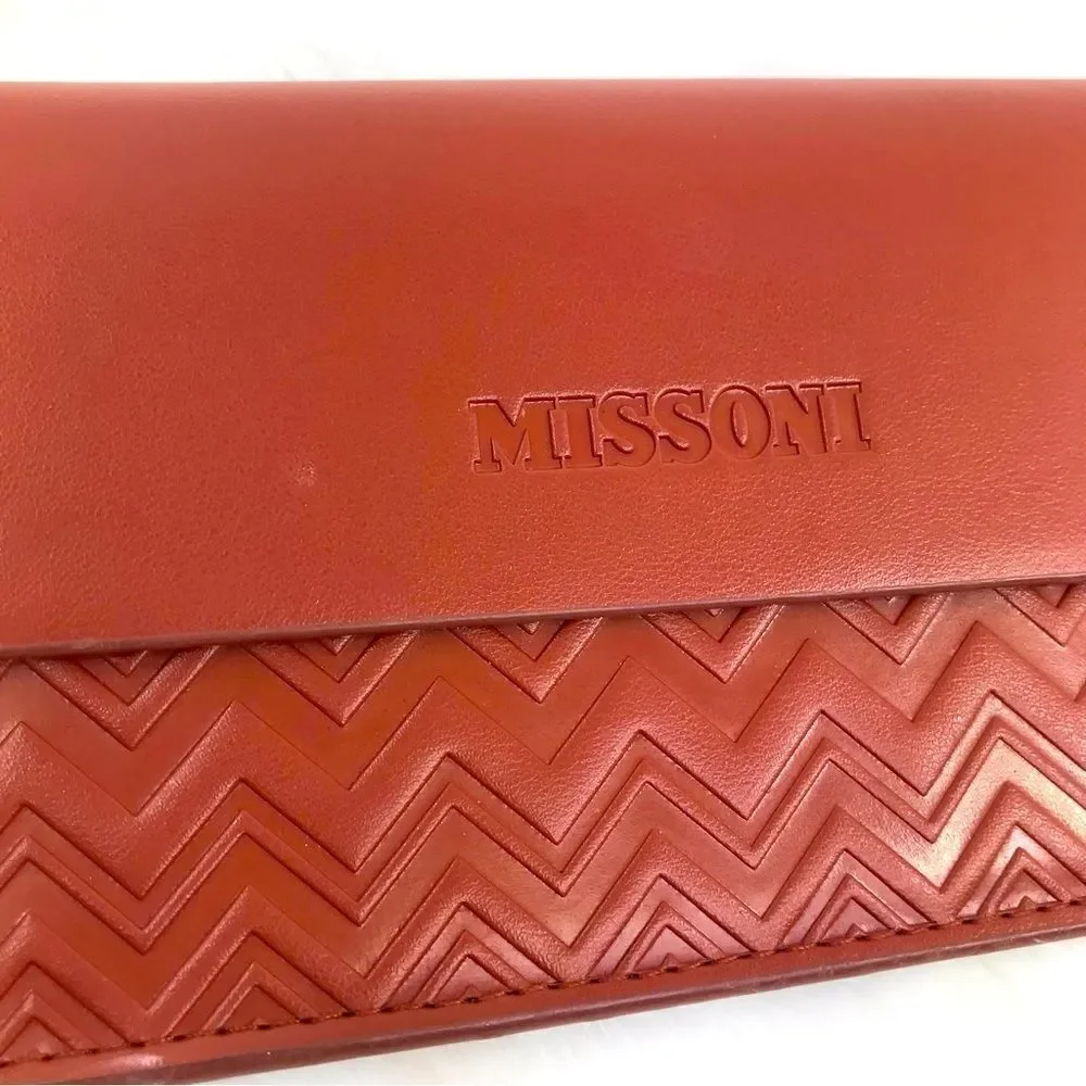 Missoni Brown Leather Glasses Case with Chevron Pattern and Glossy Finish
